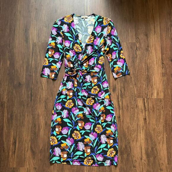 Etro Milano Floral Jersey Faux Wrap Sheath Dress Italy Sz 42 - Picture 1 of 8
